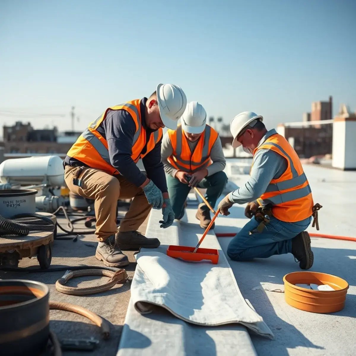 Commercial Roofing service in progress for a New York homeowner