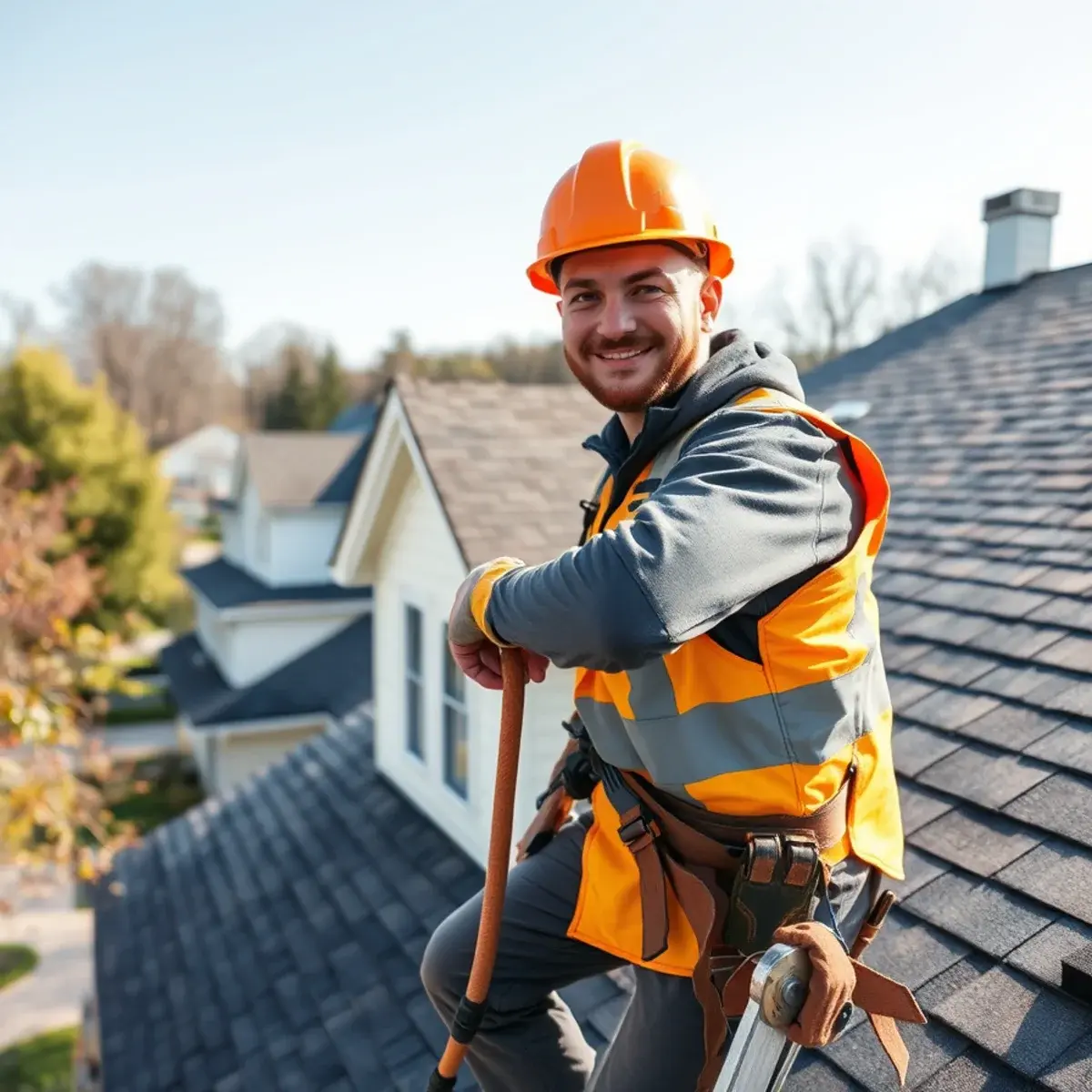 Roofing contractor working on a home in Ardsley, NY