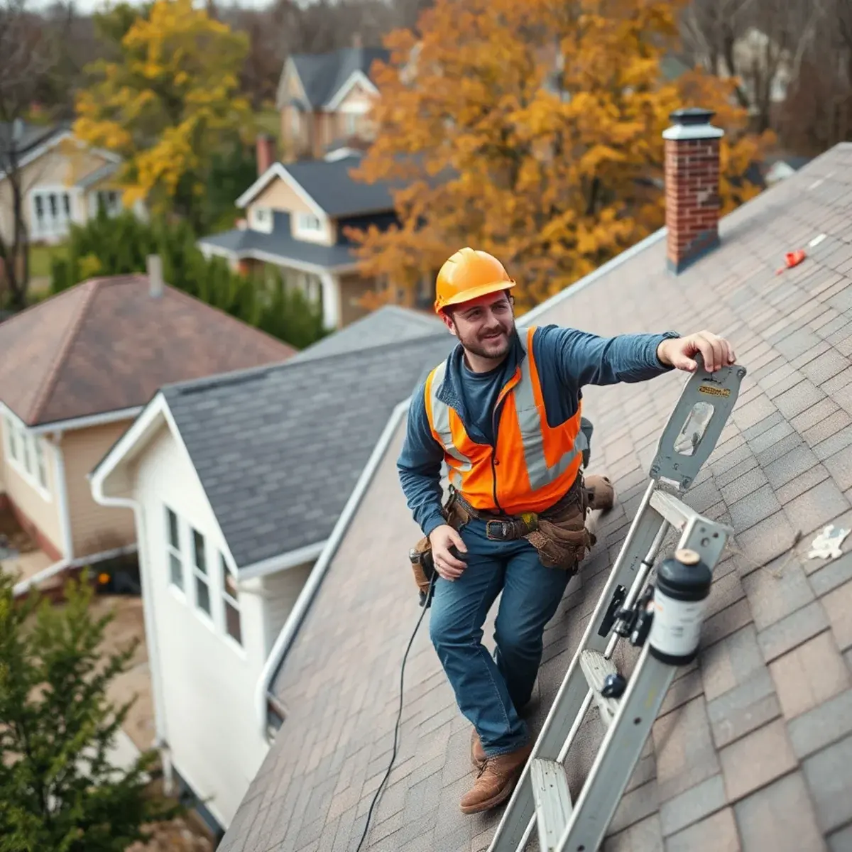 Roofing contractor working on a home in Beacon, NY