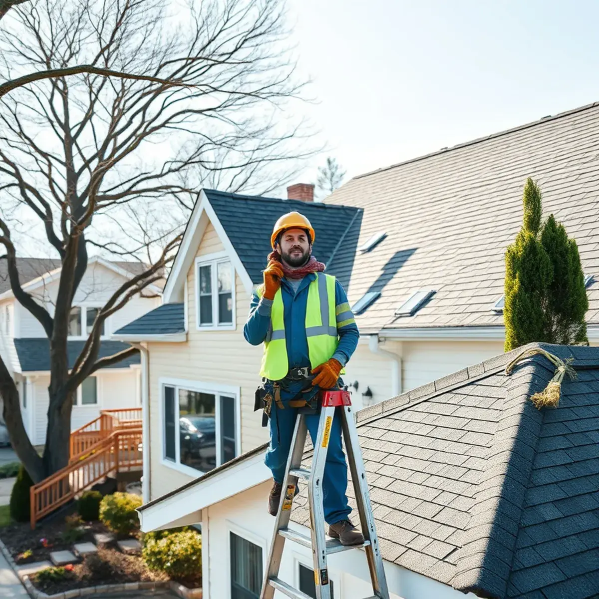 Roofing contractor working on a home in Centereach, NY