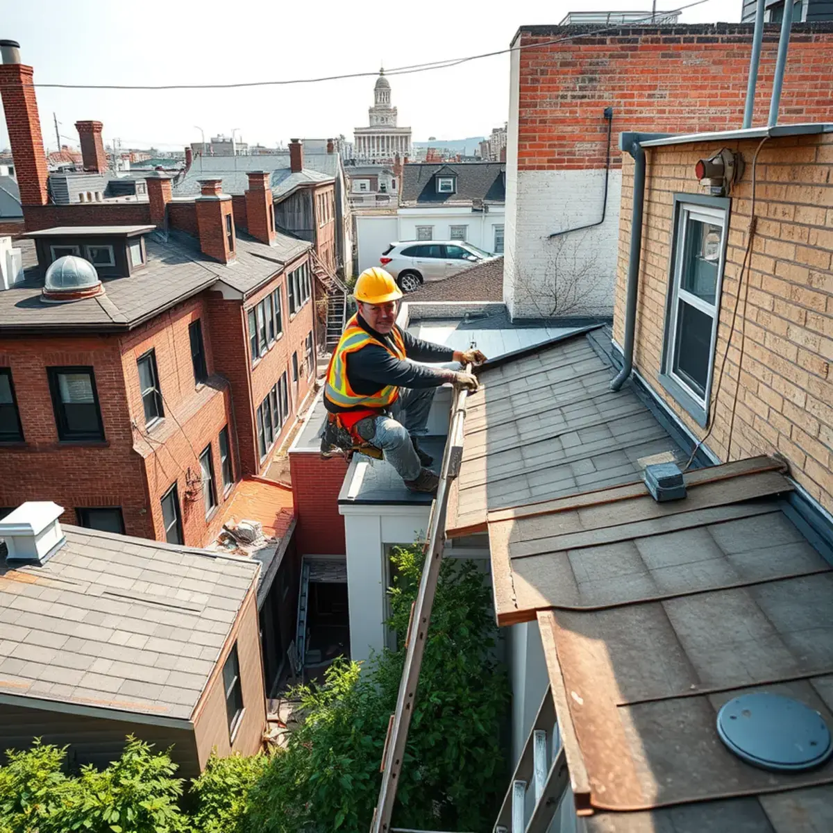 Roofing contractor working on a home in Charleston, NY