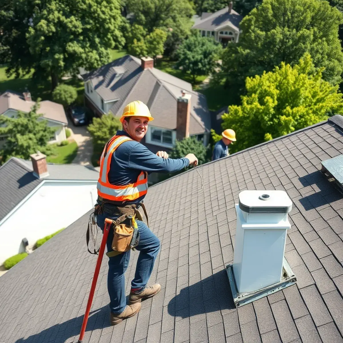 Roofing contractor working on a home in Congers, NY