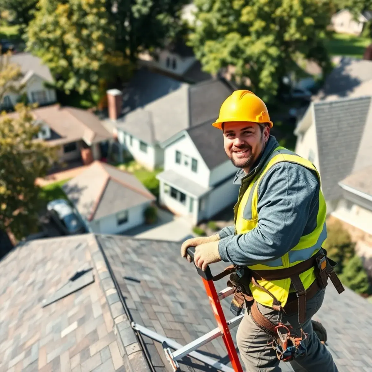 Roofing contractor working on a home in Cortlandt Manor, NY