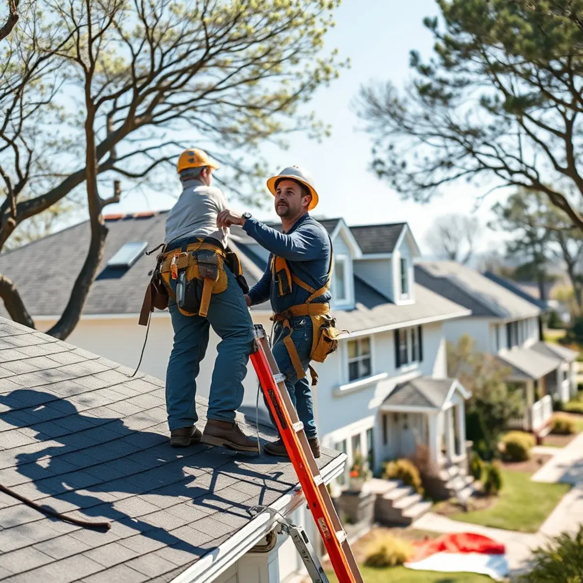Roofing contractor working on a home in Dix Hills, NY