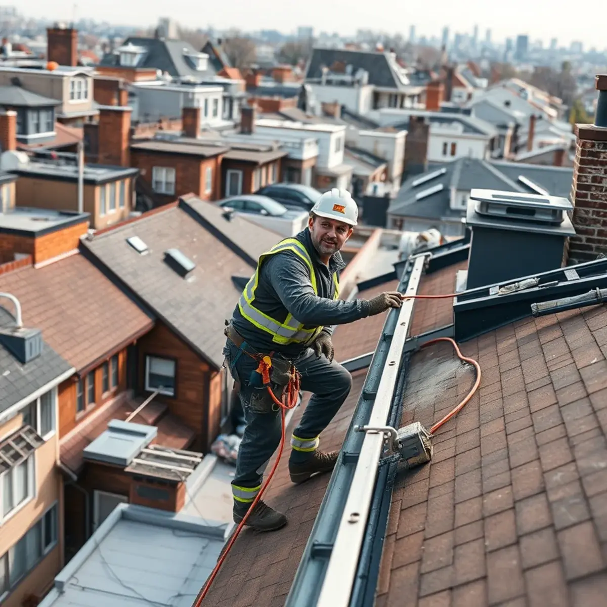 Roofing contractor working on a home in Eastchester, NY