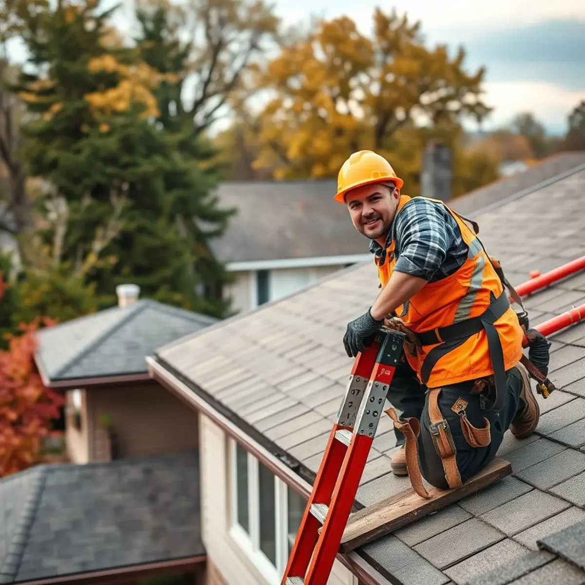 Roofing contractor working on a home in Erie County, NY