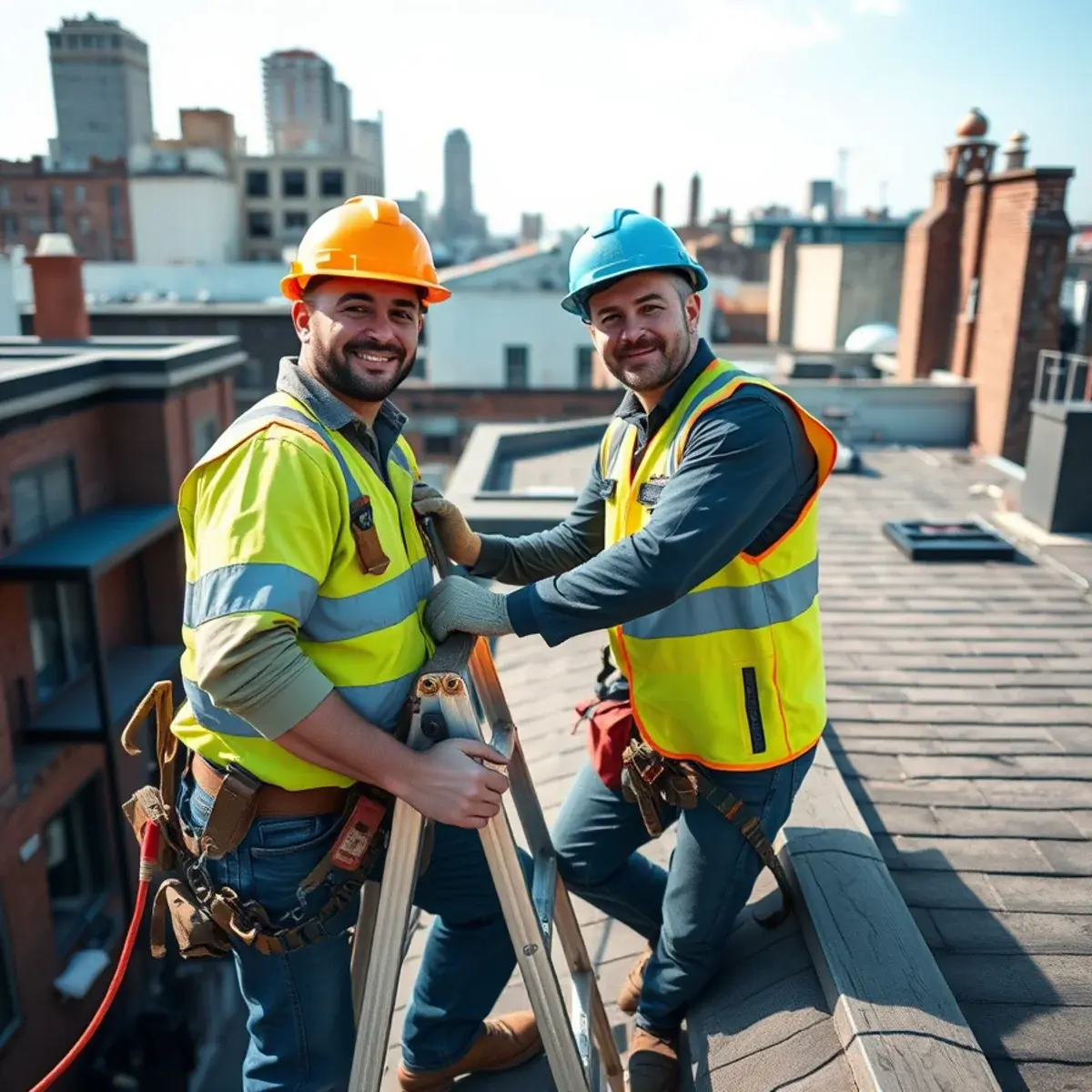 Roofing contractor working on a home in Financial District, NY