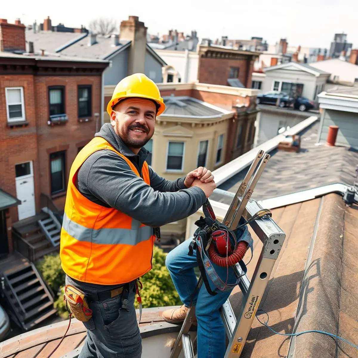 Roofing contractor working on a home in Gerritsen Beach, NY