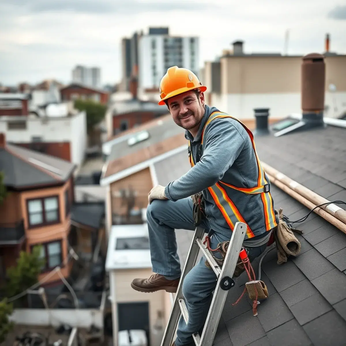 Roofing contractor working on a home in Great Kills, NY