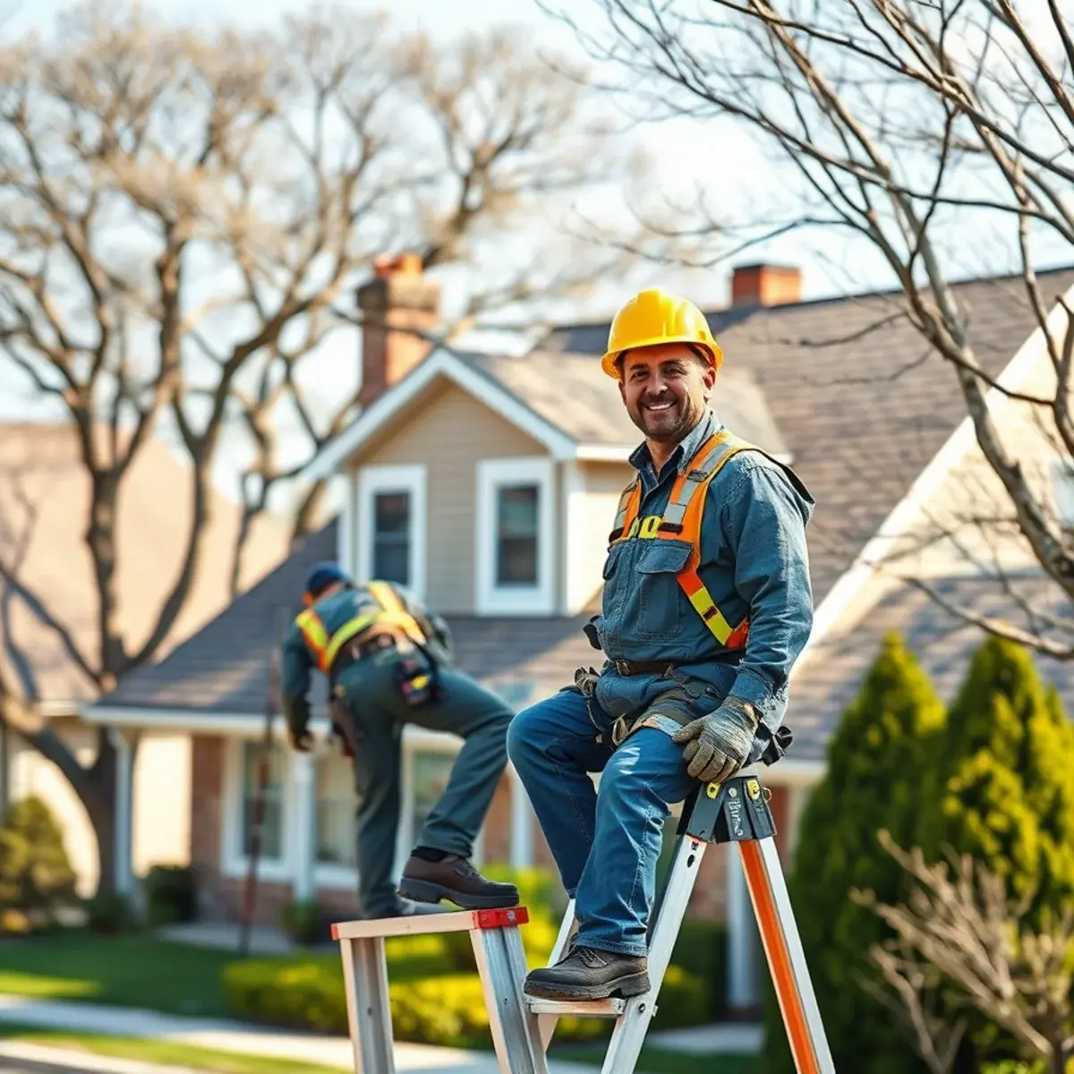 Roofing contractor working on a home in Hicksville, NY