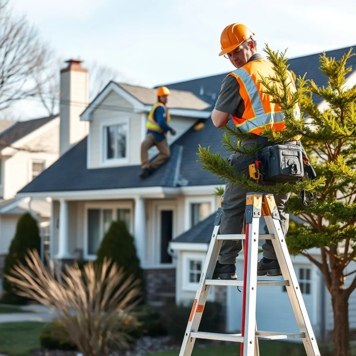 Roofing contractor working on a home in Island Park, NY