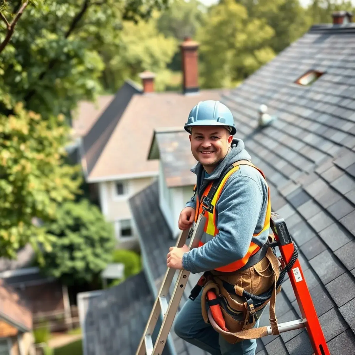 Roofing contractor working on a home in Larchmont, NY
