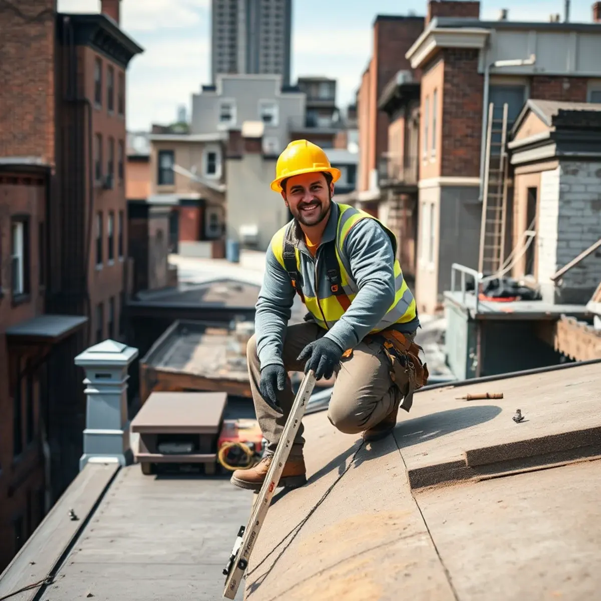 Roofing contractor working on a home in Lower East Side, NY