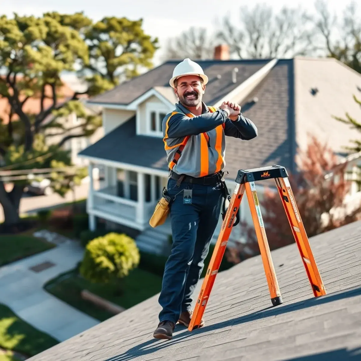 Roofing contractor working on a home in Manhasset, NY