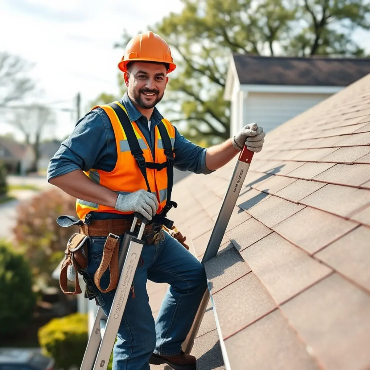 Roofing contractor working on a home in Melville, NY