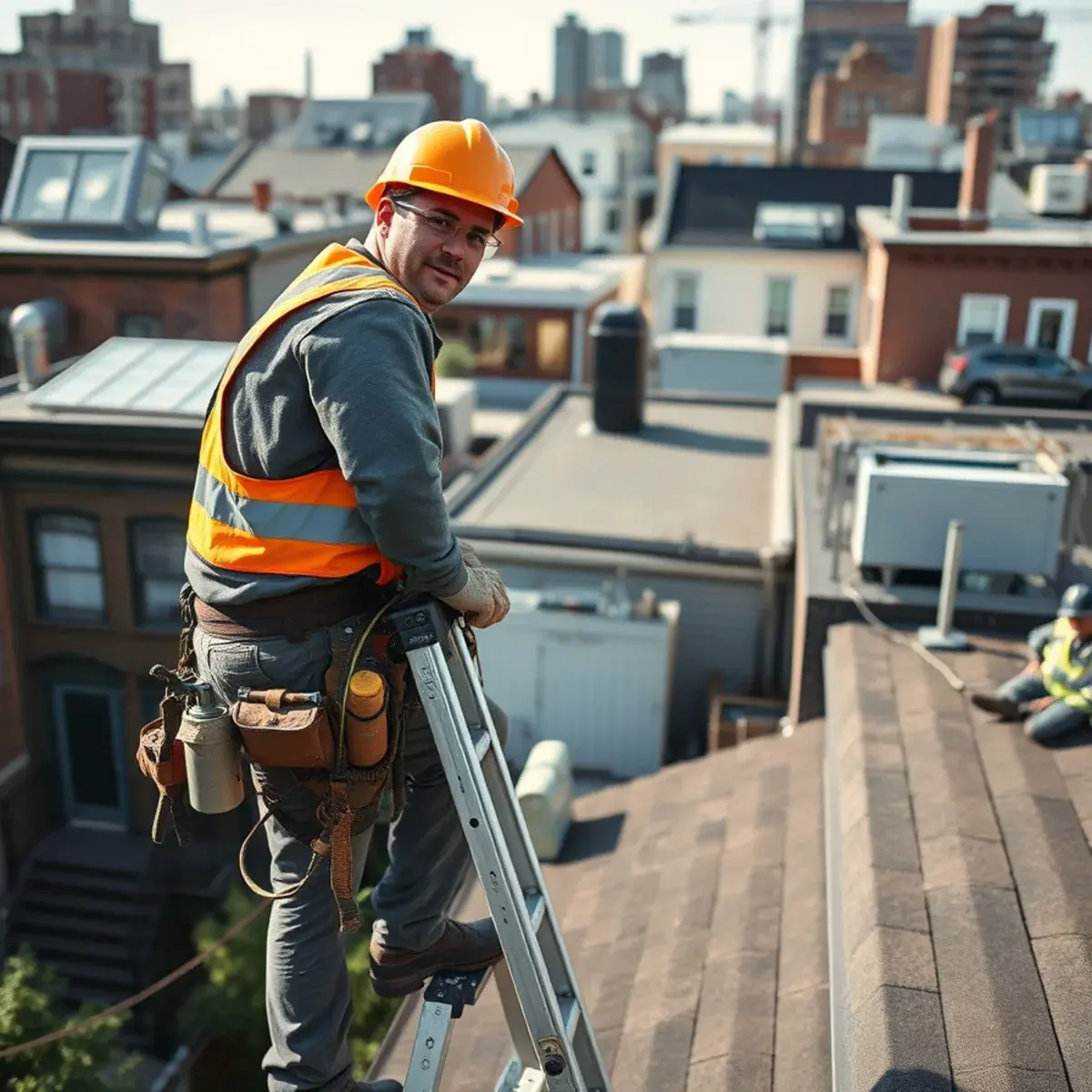 Roofing contractor working on a home in Middle Village, NY