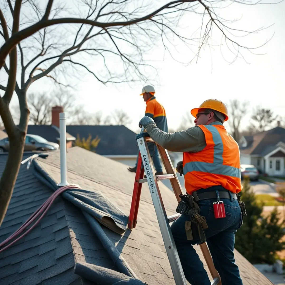 Roofing contractor working on a home in Mount Sinai, NY