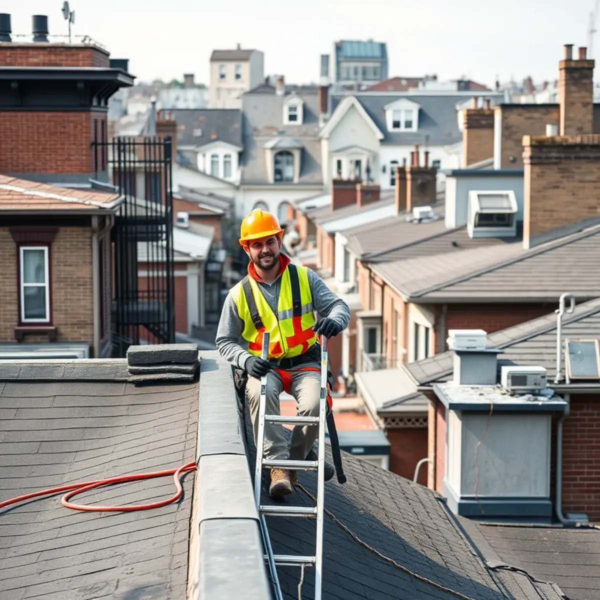 Roofing contractor working on a home in New Springville, NY