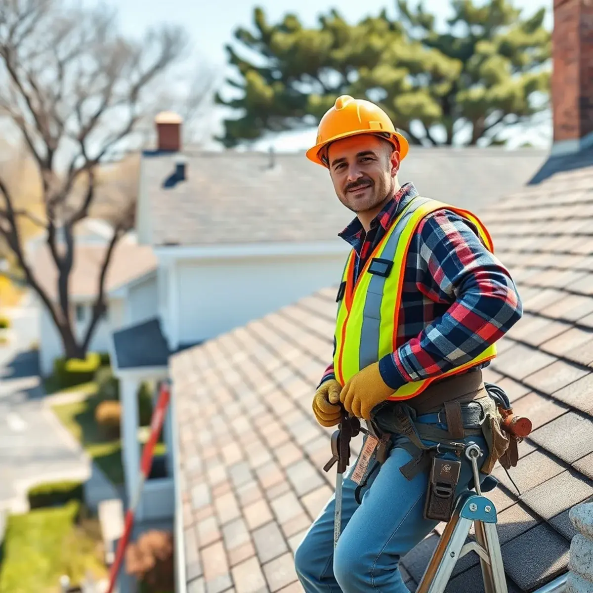 Roofing contractor working on a home in Northport, NY