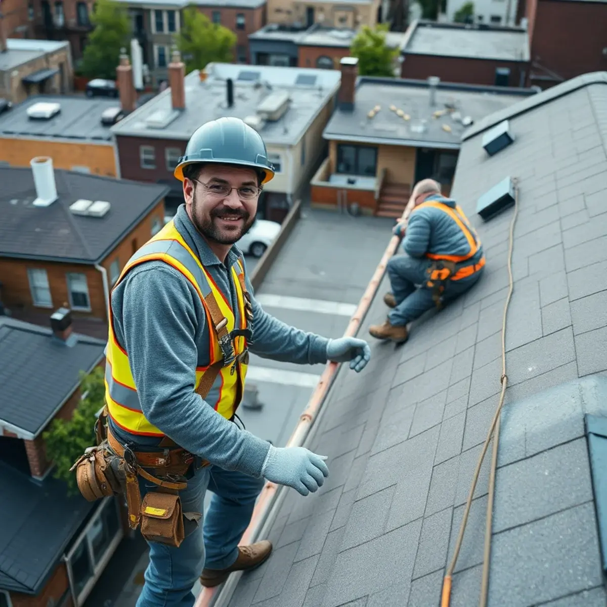 Roofing contractor working on a home in Norwood, NY