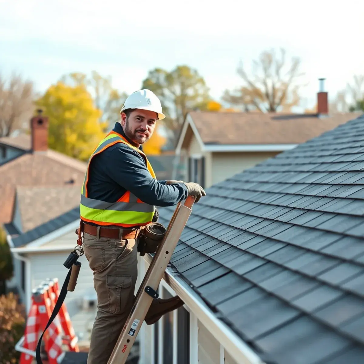 Roofing contractor working on a home in Onondaga County, NY