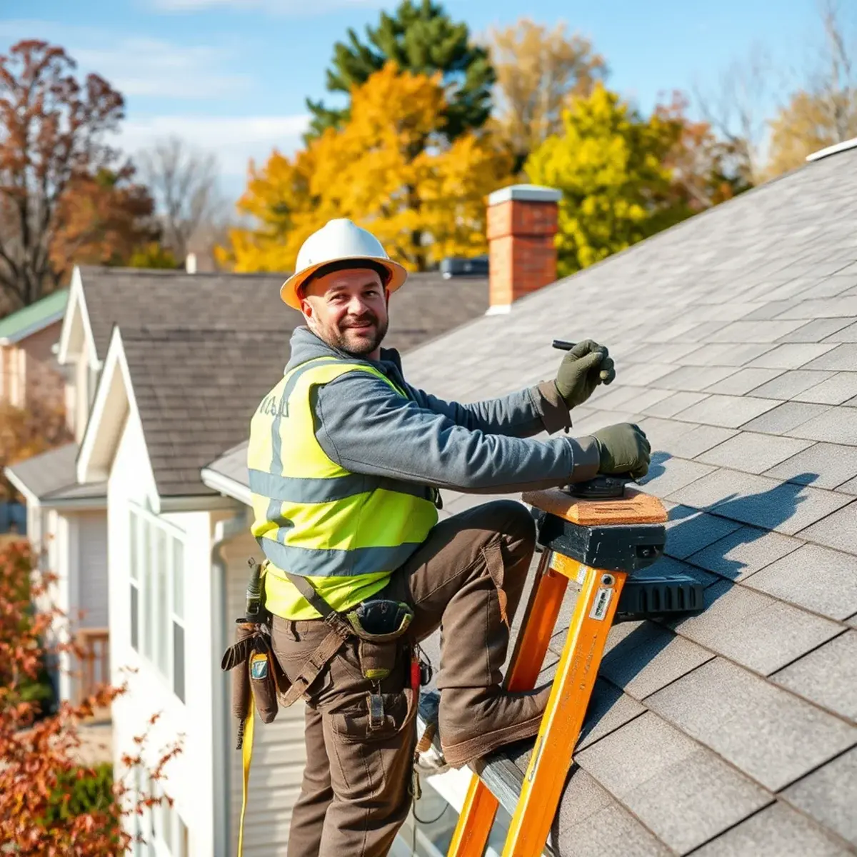 Roofing contractor working on a home in Ontario County, NY