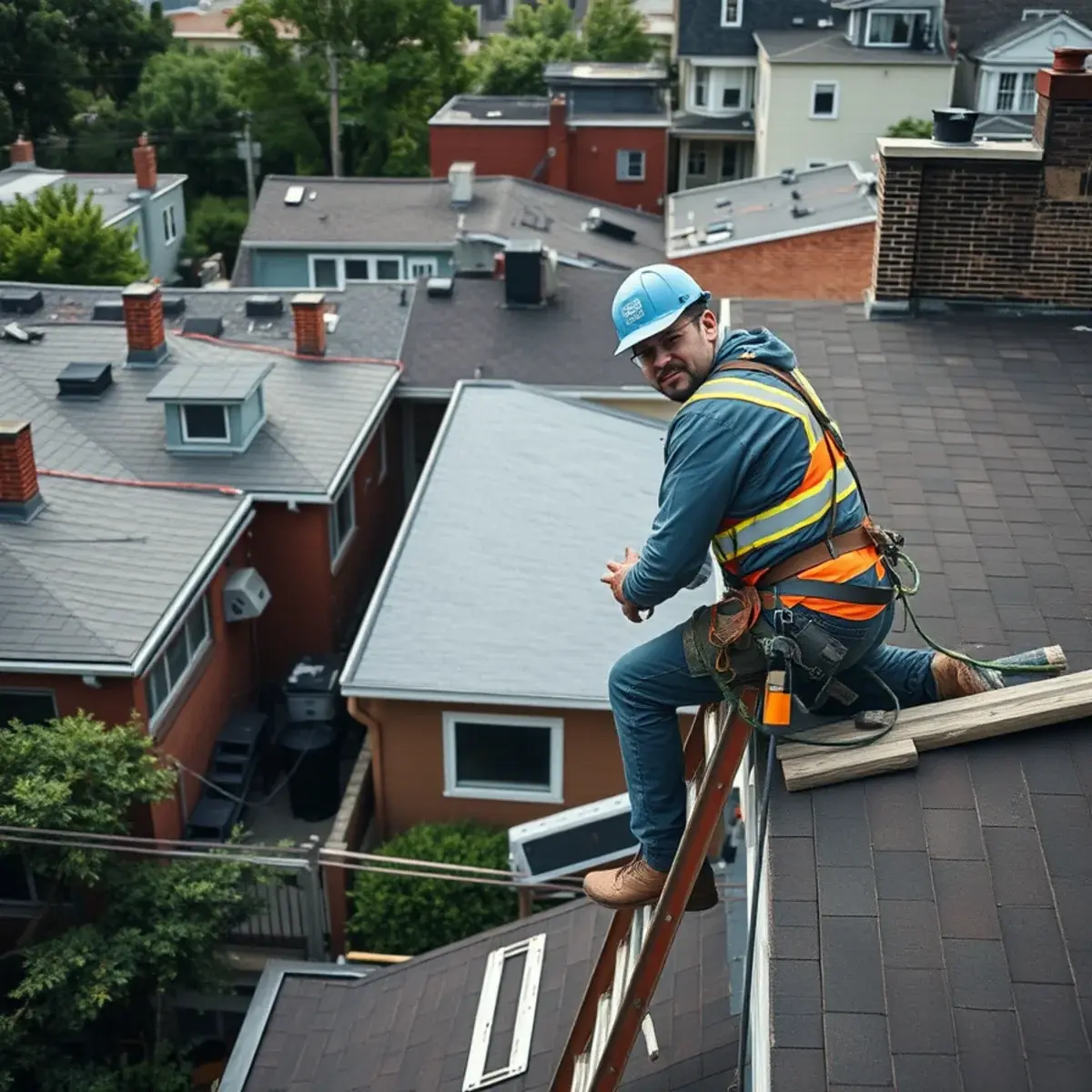 Roofing contractor working on a home in Ozone Park, NY