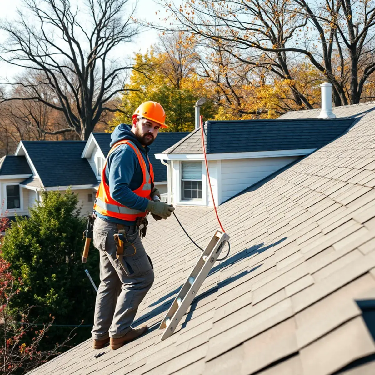 Roofing contractor working on a home in Richmond County, NY