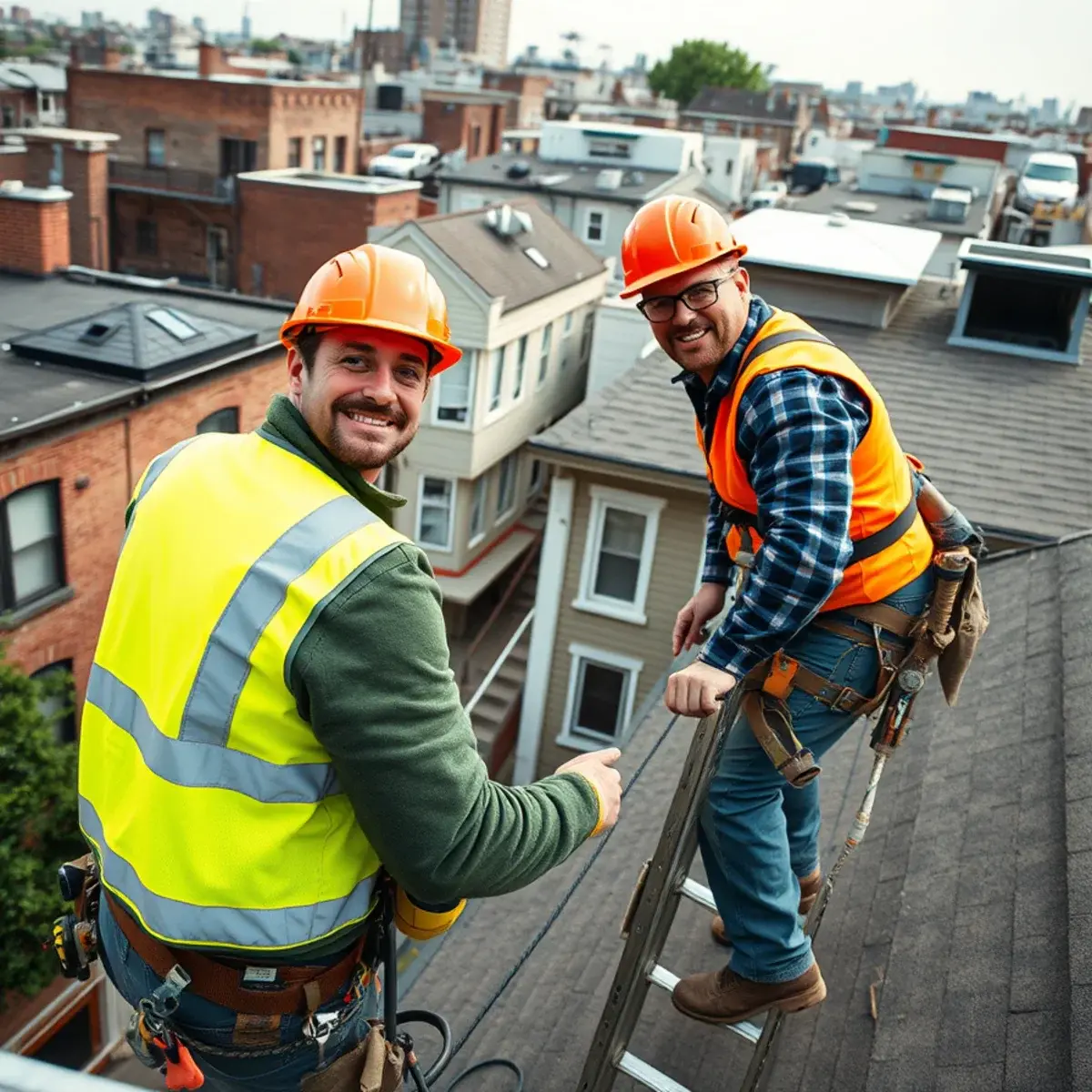 Roofing contractor working on a home in Rockaway Park, NY