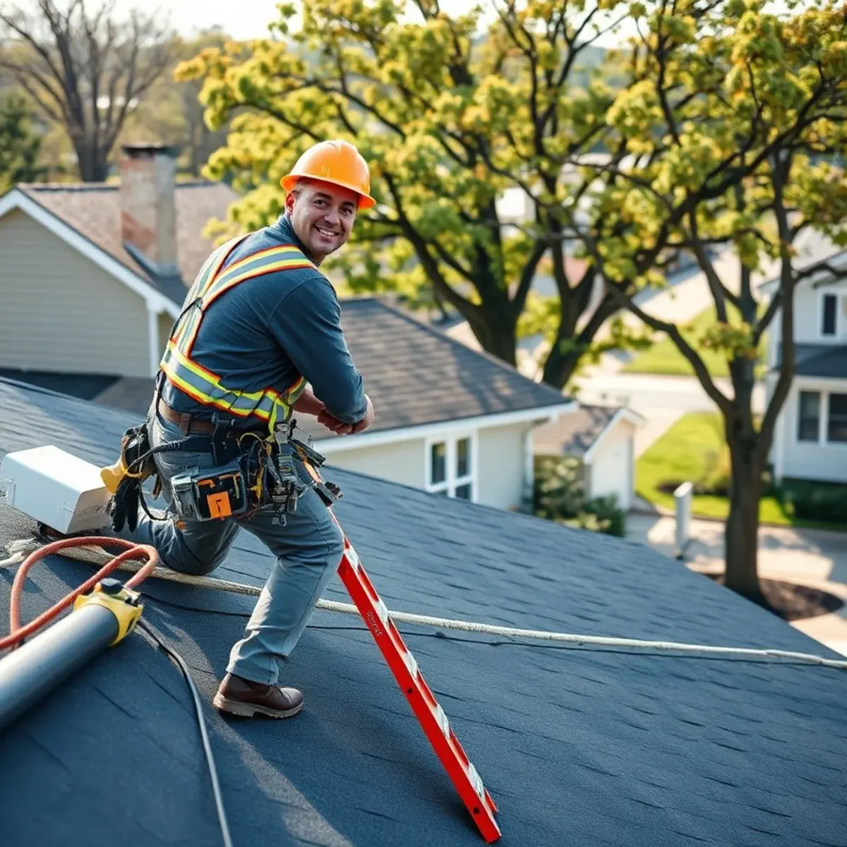 Roofing contractor working on a home in Rockville Centre, NY