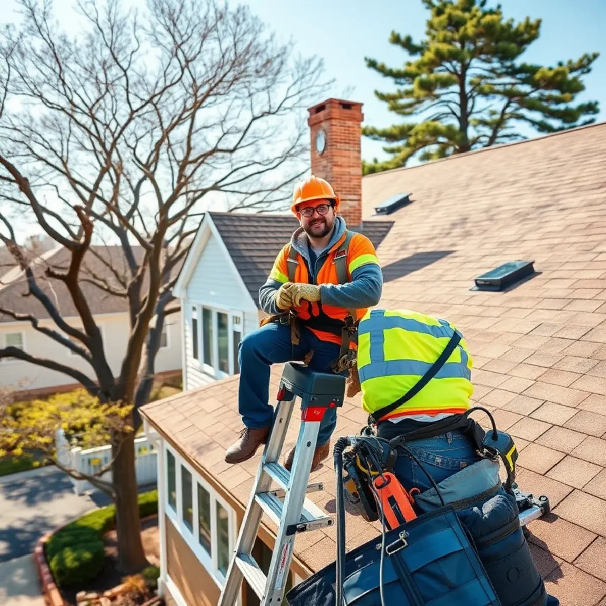 Roofing contractor working on a home in Roslyn, NY