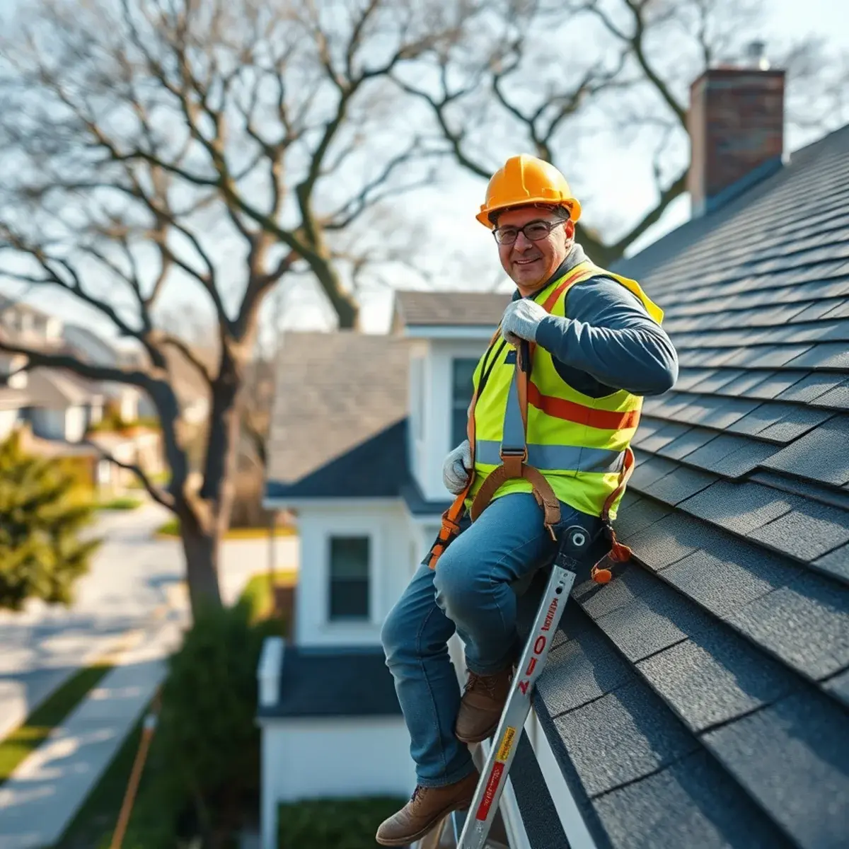 Roofing contractor working on a home in Southampton, NY