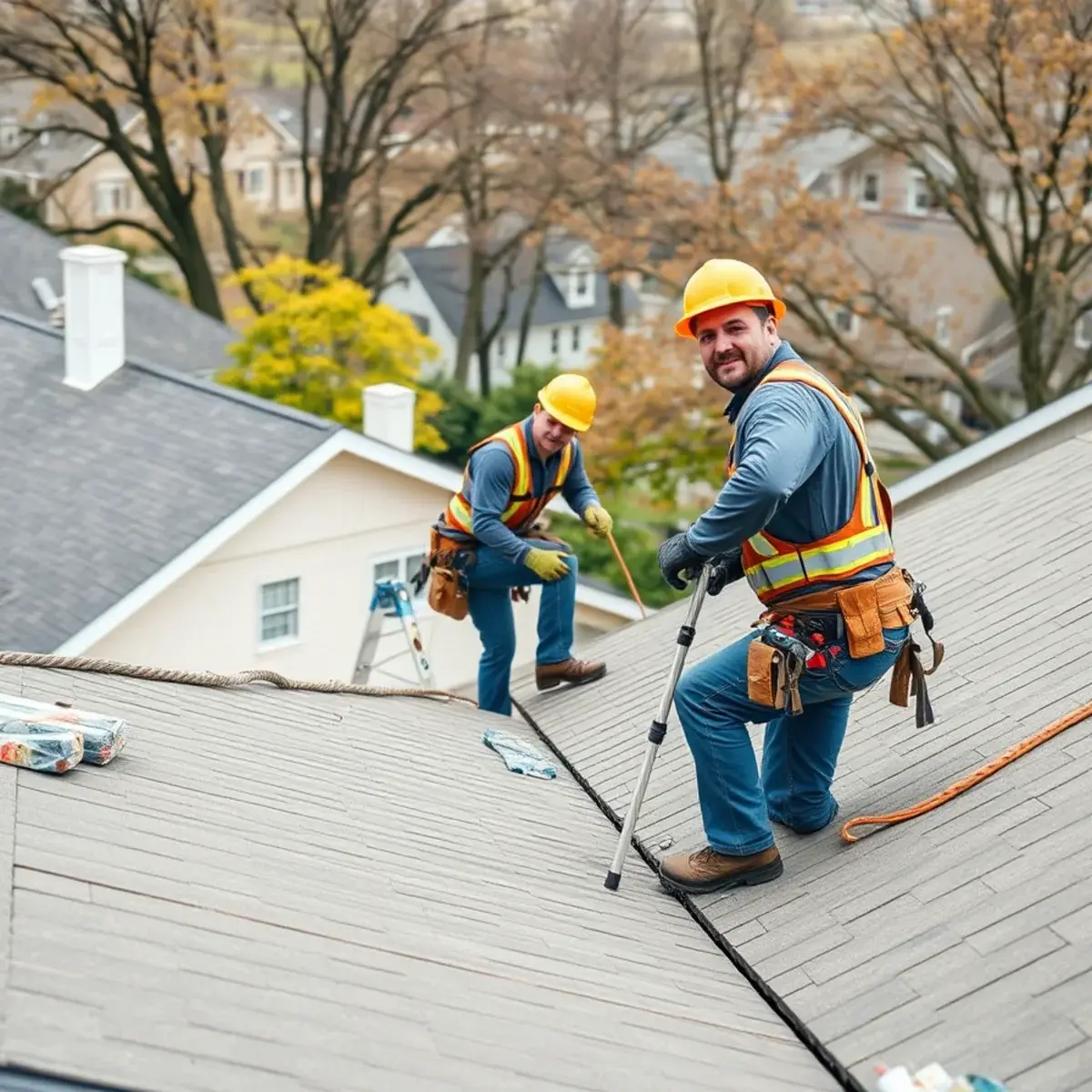Roofing contractor working on a home in Staten Island, NY