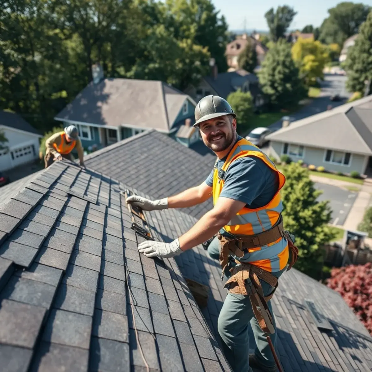 Roofing contractor working on a home in Thornwood, NY