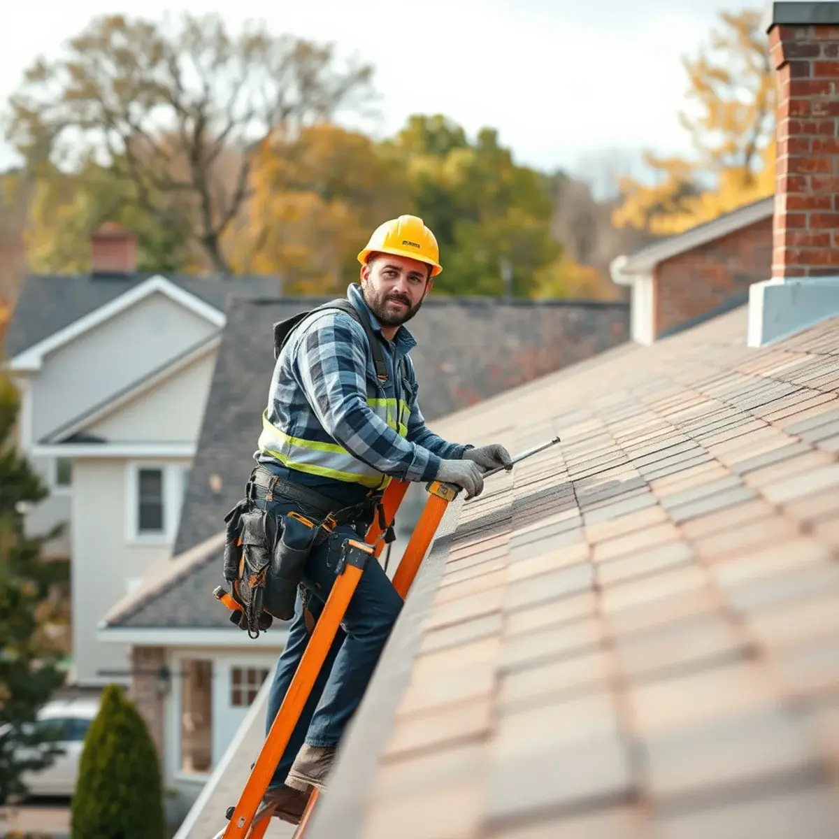 Roofing contractor working on a home in Tonawanda, NY