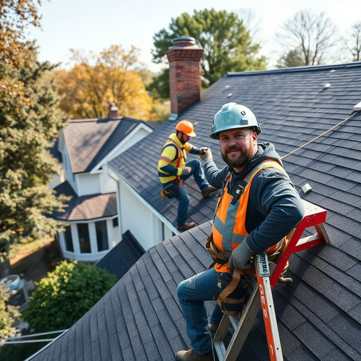 Roofing contractor working on a home in Valley Cottage, NY
