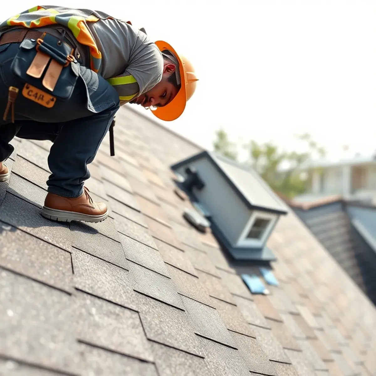 Juan Cuenca owner of Cuenca Home Improvement LLC inspecting a roof in New City NY