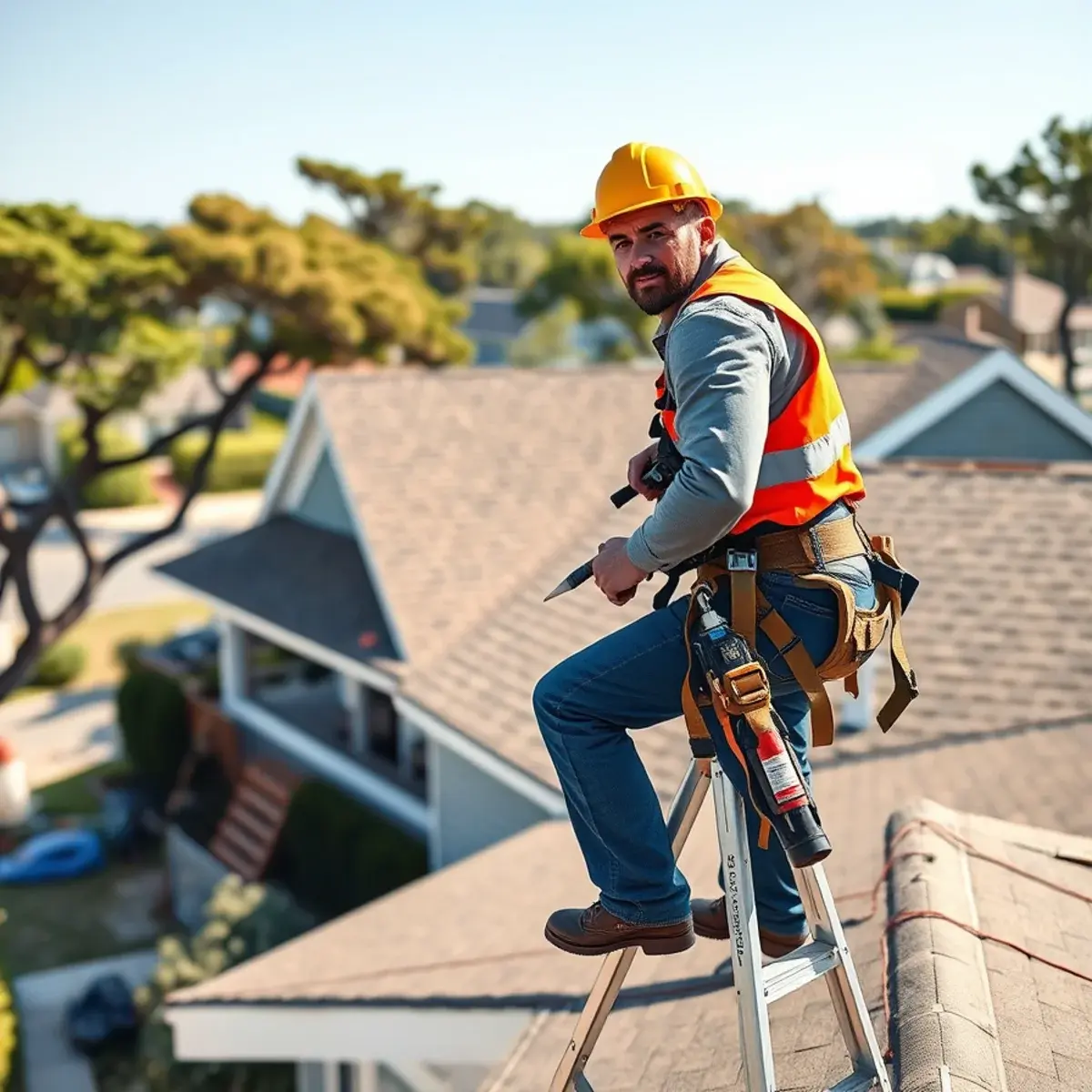 Roofing contractor working on a home in Amagansett, NY