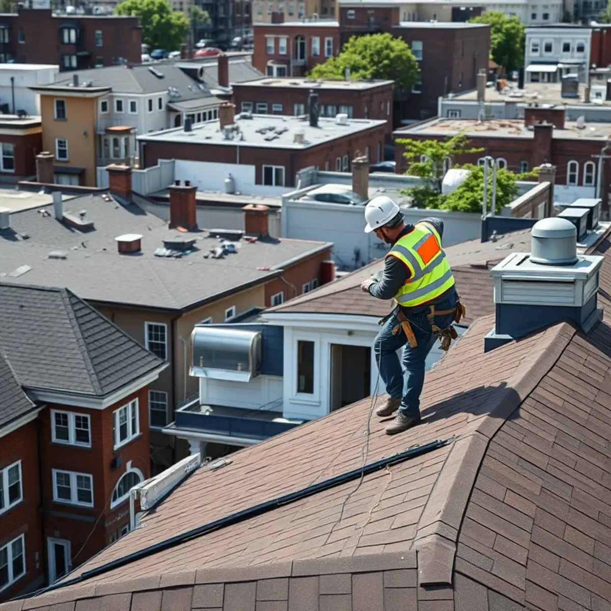 Roofing contractor working on a home in Astoria, NY