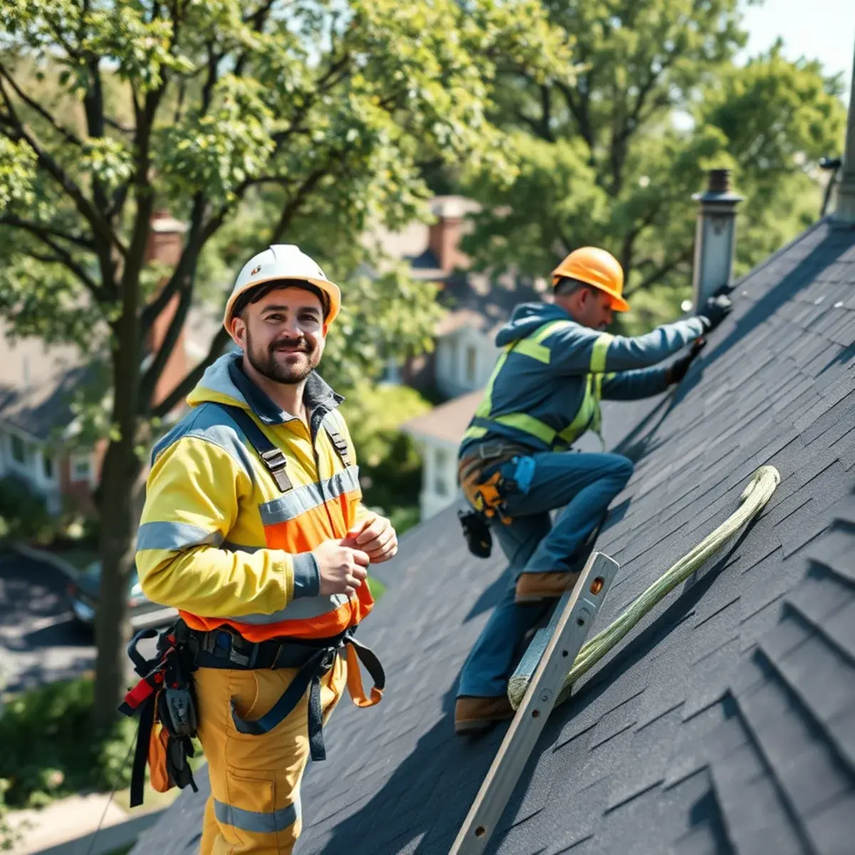 Roofing contractor working on a home in Bardonia, NY