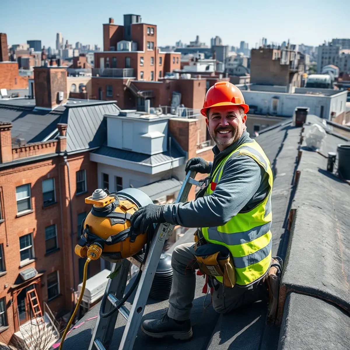 Roofing contractor working on a home in Battery Park City, NY