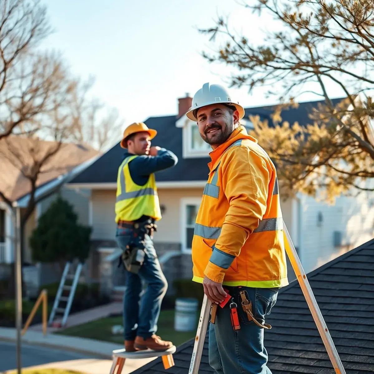 Roofing contractor working on a home in Bay Shore, NY