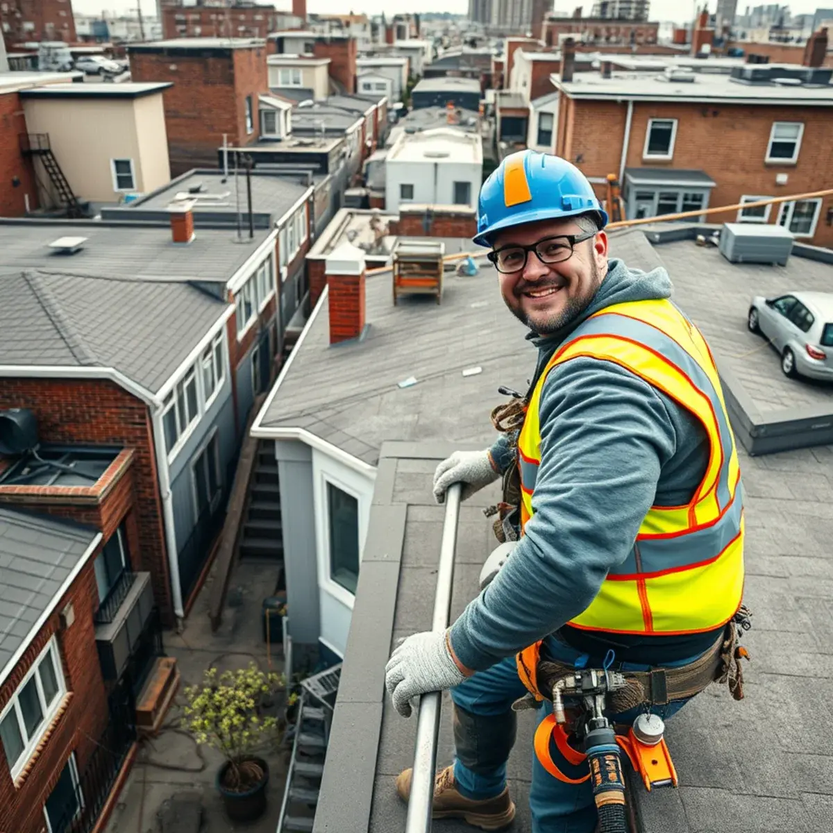 Roofing contractor working on a home in Bayside, NY
