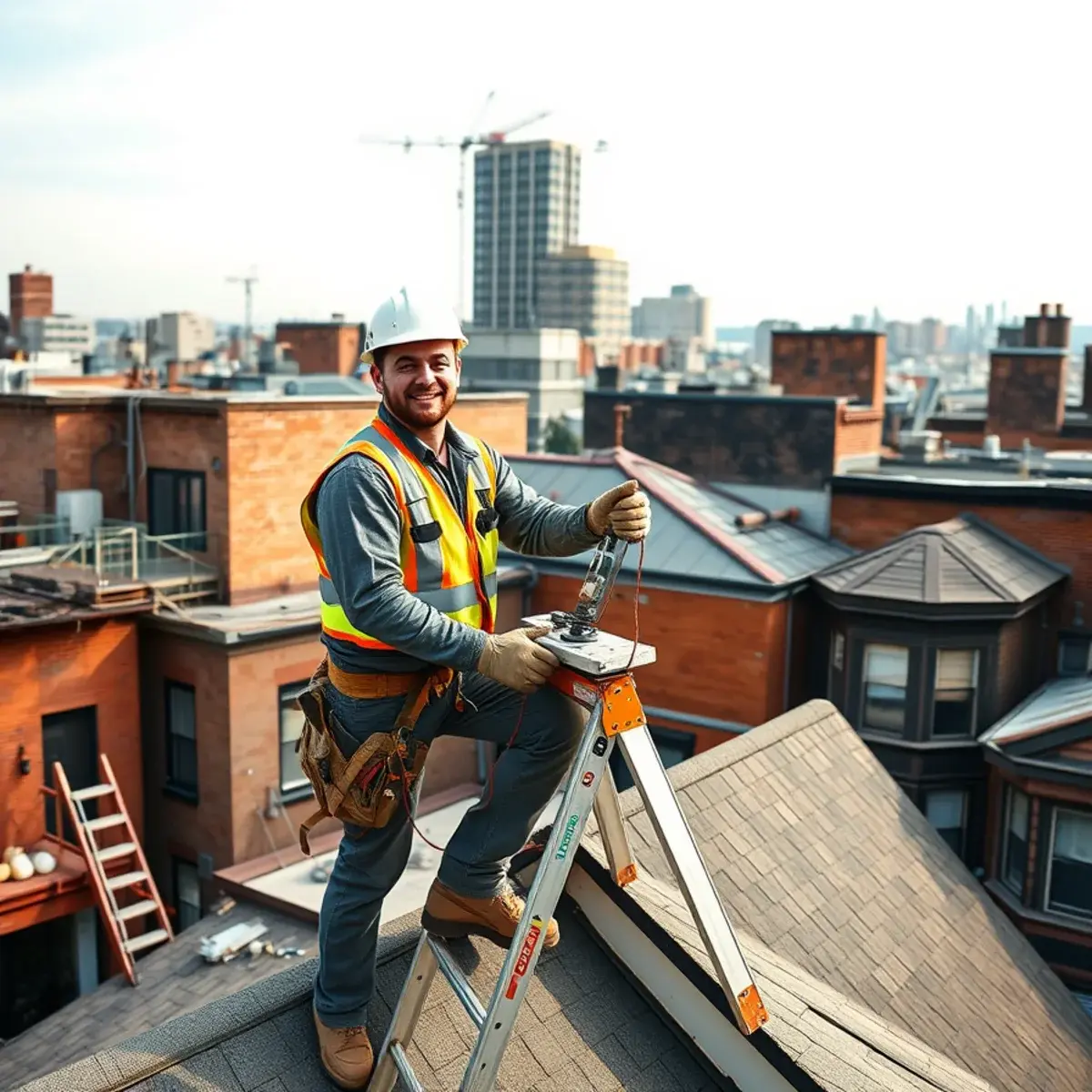 Roofing contractor working on a home in Bed-Stuy, NY