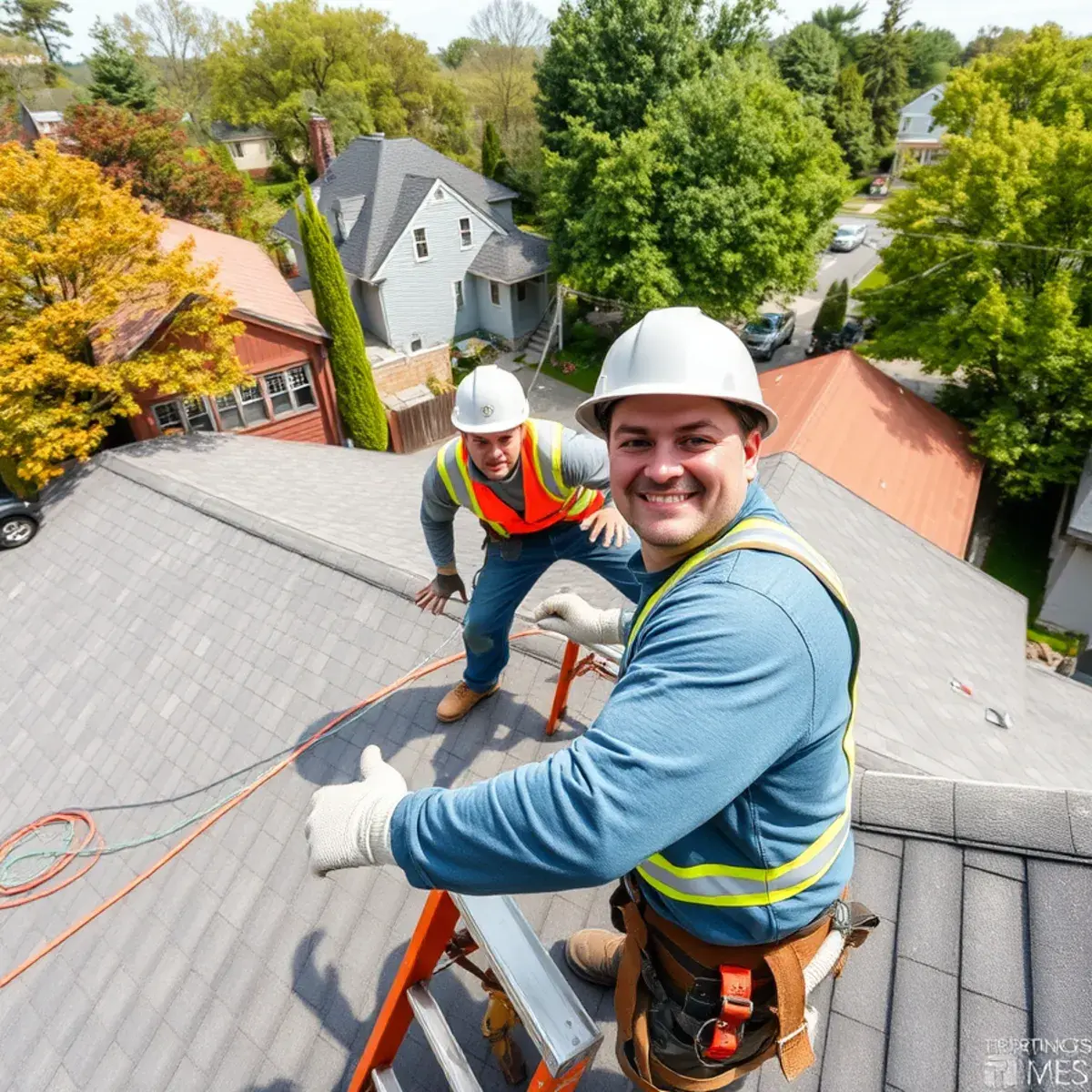 Roofing contractor working on a home in Bedford, NY