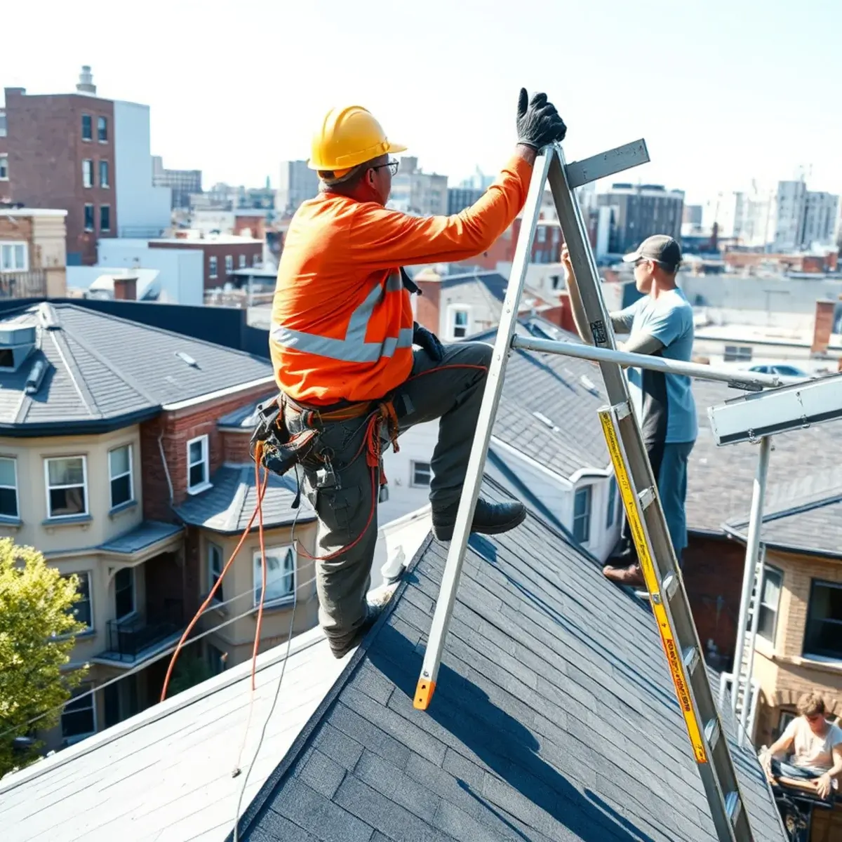 Roofing contractor working on a home in Bedford Park, NY