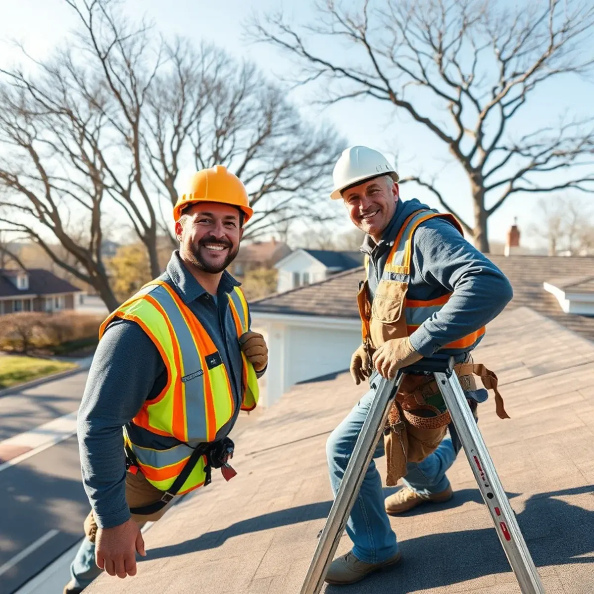 Roofing contractor working on a home in Bellmore, NY