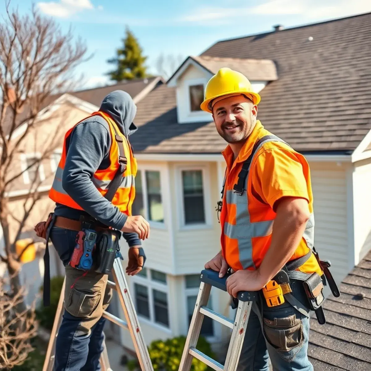 Roofing contractor working on a home in Bethpage, NY
