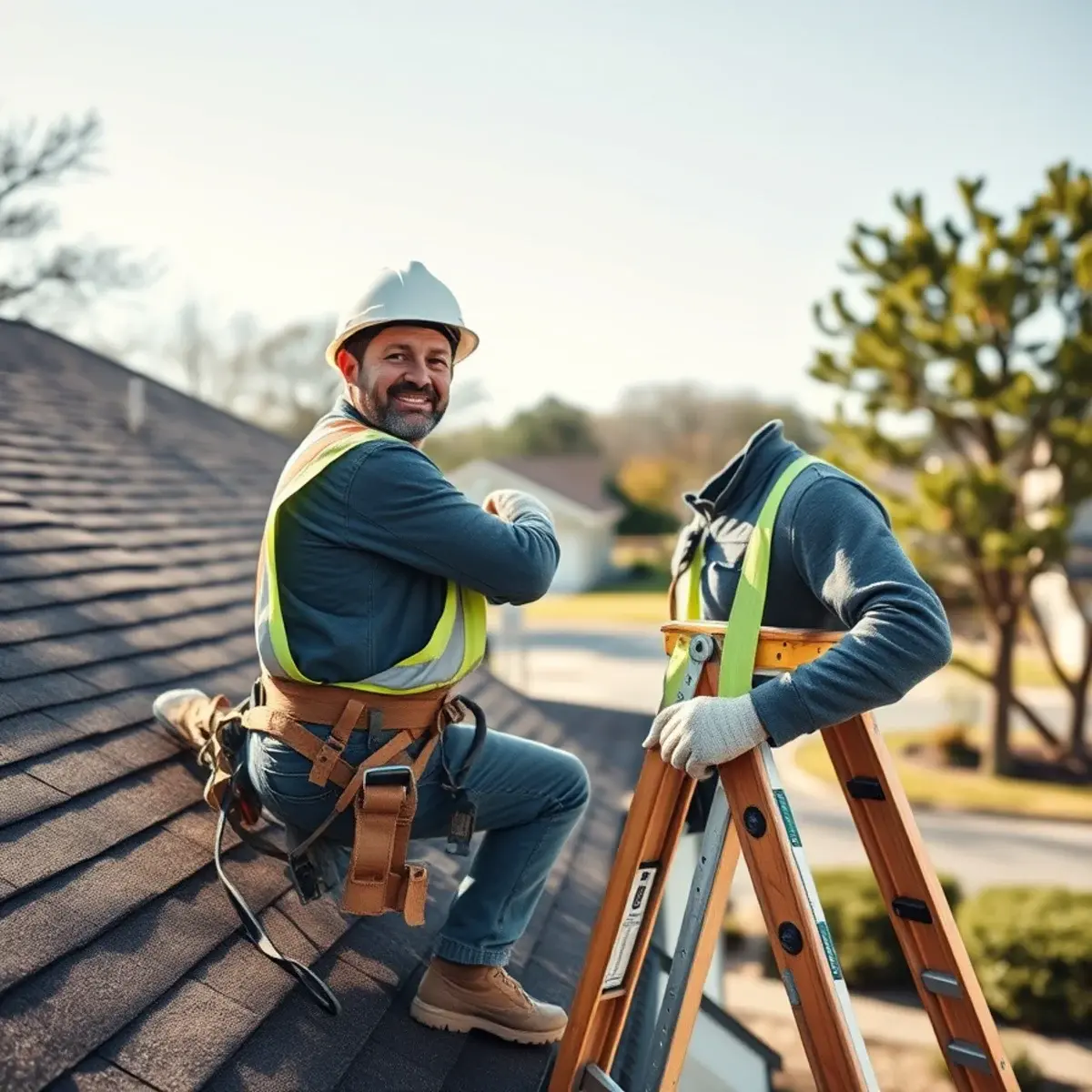 Roofing contractor working on a home in Bohemia, NY