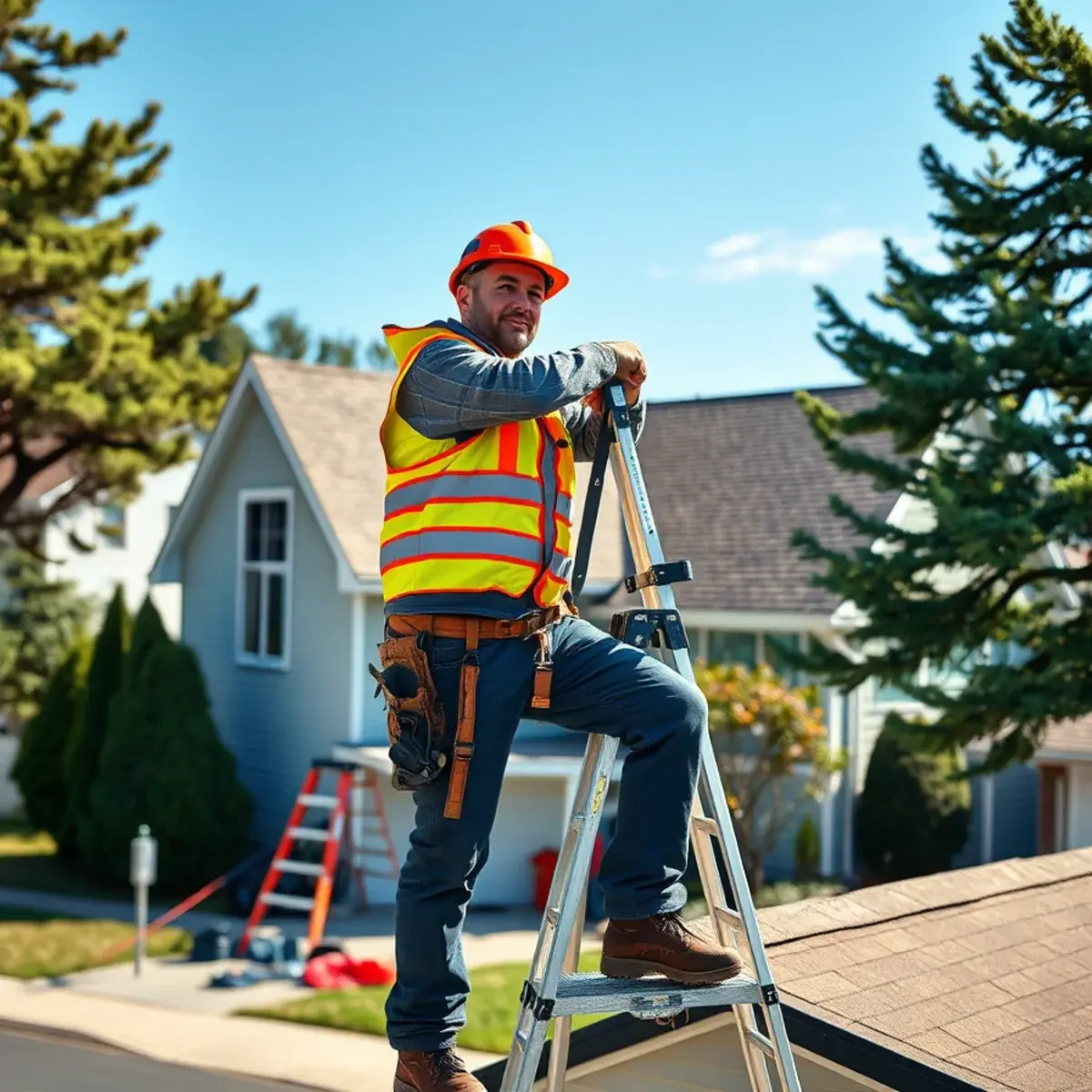 Roofing contractor working on a home in Brentwood, NY